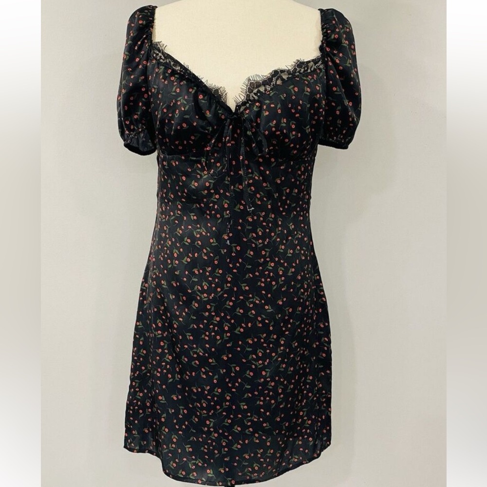 Y2K Koco & K London Black Red Poppy Milkmaid Dress
